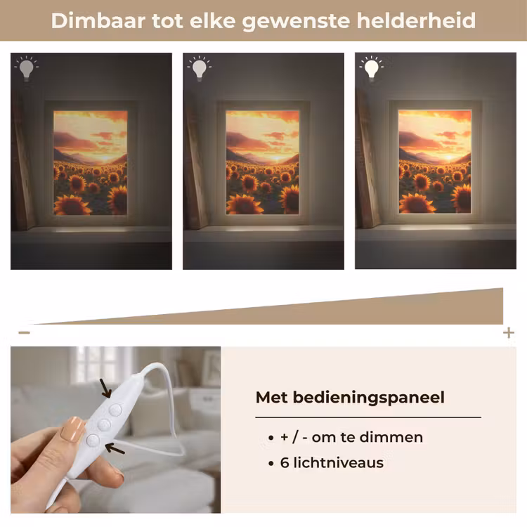 Zonnebloemen - Zonsondergang - Landschap Light Box met kabel (Tafellamp) klein -USP_dimbaarNL