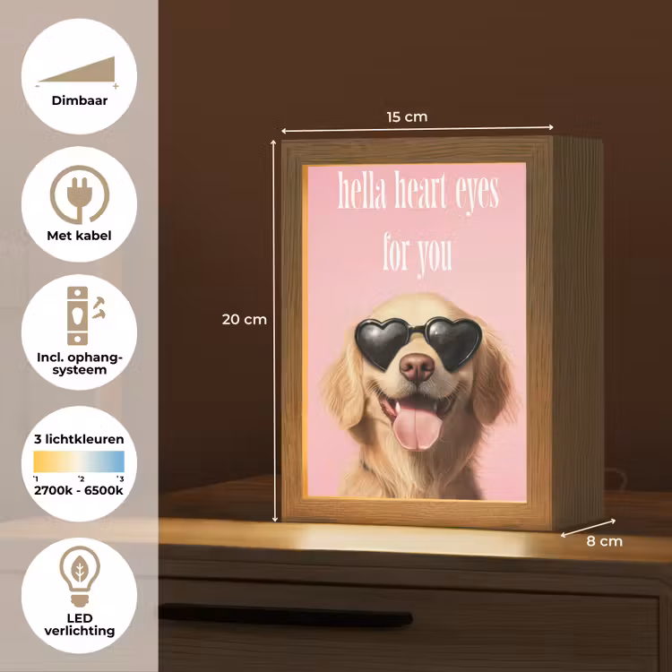 Zonnebril - Hartjes - Hond - Valentijn Light Box met kabel (Tafellamp) klein -USP_NL