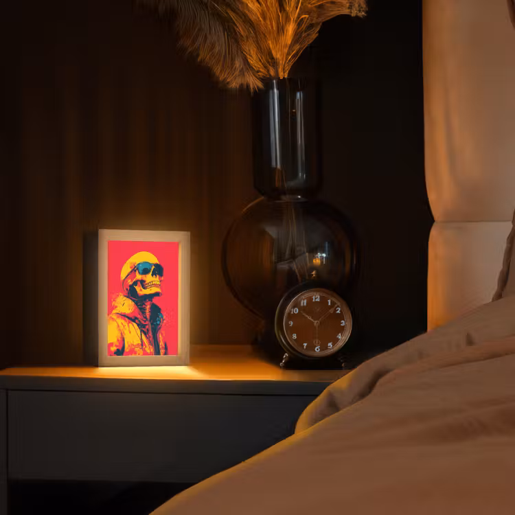 Zonnebril - Schedel - Jas - Rood Light Box met kabel (Tafellamp) klein -sfeer1