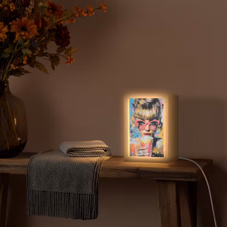 Zonnebril - Vrouw - Kleurrijk - Verfspetters Light Box met kabel (Tafellamp) klein -sfeer4