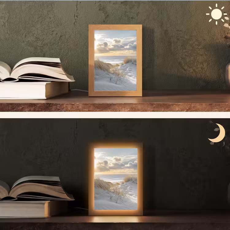 Zonsondergang - Duinen - Planten - Natuur - Strand Light Box met kabel (Tafellamp) klein -sfeer3