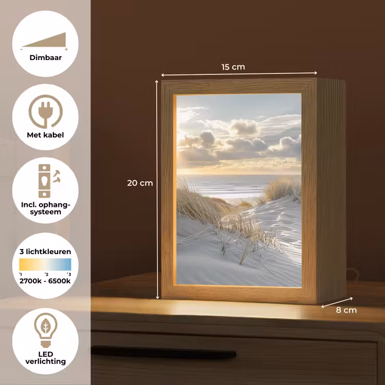 Zonsondergang - Duinen - Planten - Natuur - Strand Light Box met kabel (Tafellamp) klein -USP_NL