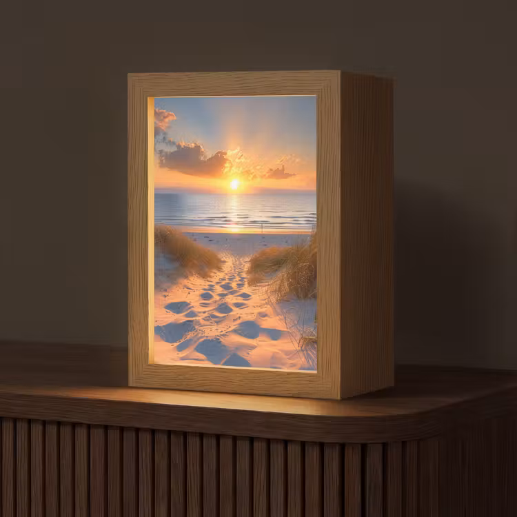 Zonsondergang - Duinen - Strand - Zee Light Box met kabel (Tafellamp) klein -z3d_website