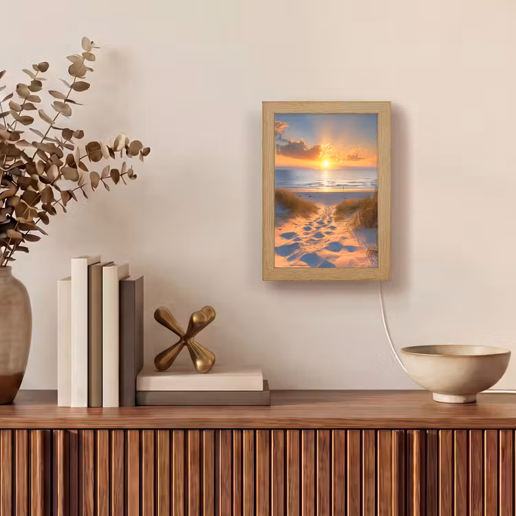 Zonsondergang - Duinen - Strand - Zee Light Box met kabel (Tafellamp) klein -sfeer2
