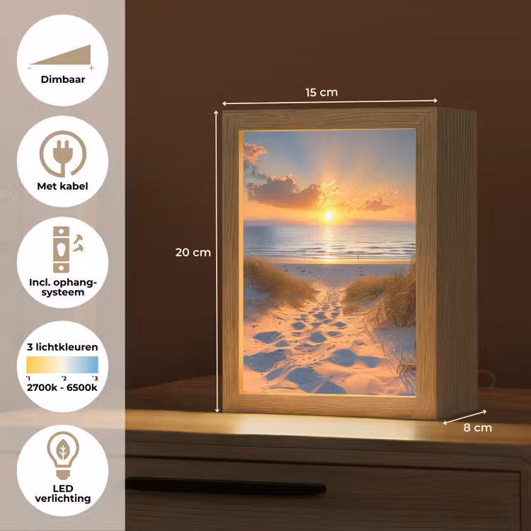 Zonsondergang - Duinen - Strand - Zee Light Box met kabel (Tafellamp) klein -USP_NL