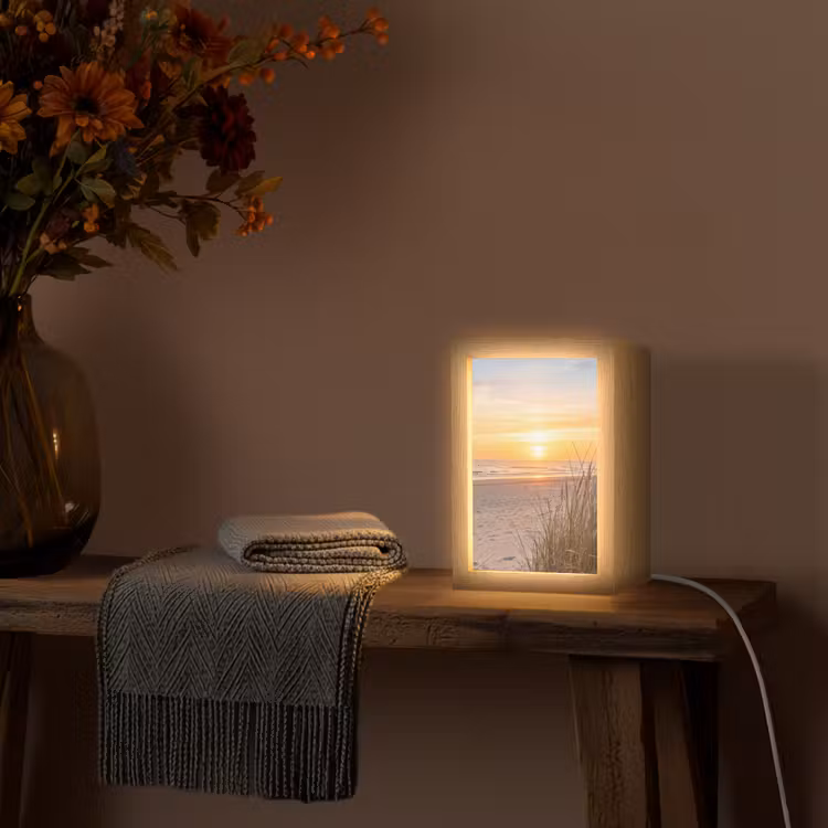 Zonsondergang - Duinen - Zee Light Box met kabel (Tafellamp) klein -sfeer4