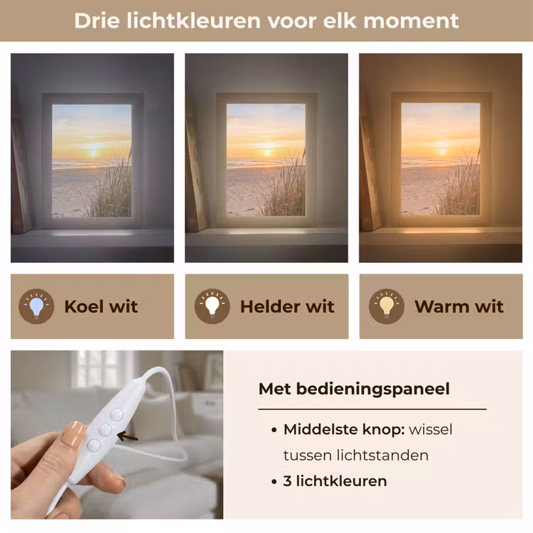 Zonsondergang - Duinen - Zee Light Box met kabel (Tafellamp) klein -USP_lichtkleurNL