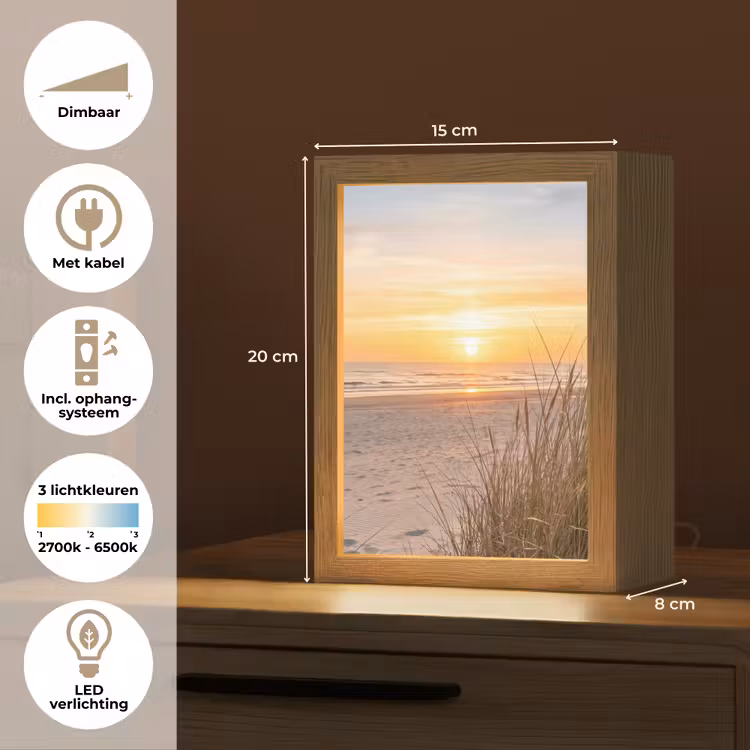 Zonsondergang - Duinen - Zee Light Box met kabel (Tafellamp) klein -USP_NL