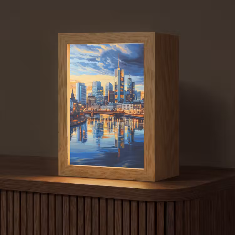 Zonsondergang Frankfurt - Stad - Skyline - Water Light Box met kabel (Tafellamp) klein -z3d_website