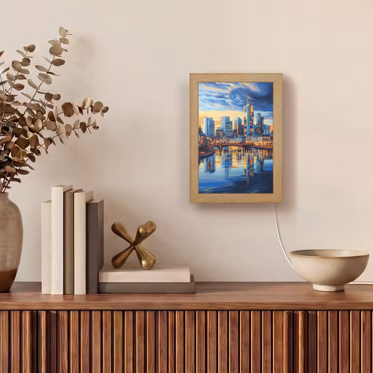 Zonsondergang Frankfurt - Stad - Skyline - Water Light Box met kabel (Tafellamp) klein -sfeer2