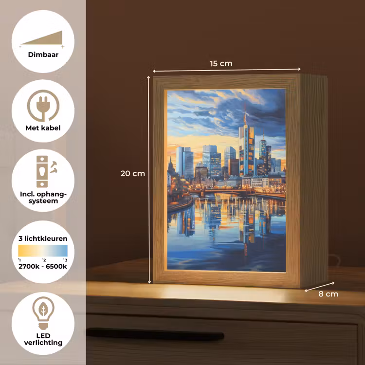 Zonsondergang Frankfurt - Stad - Skyline - Water Light Box met kabel (Tafellamp) klein -USP_NL