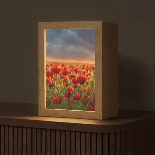 Zonsondergang - Klaprozen - Rood - Bloemen - Veld - Natuur Light Box met kabel (Tafellamp) klein -z3d_website