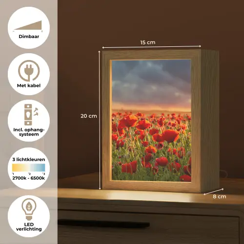 Zonsondergang - Klaprozen - Rood - Bloemen - Veld - Natuur Light Box met kabel (Tafellamp) klein -USP_NL