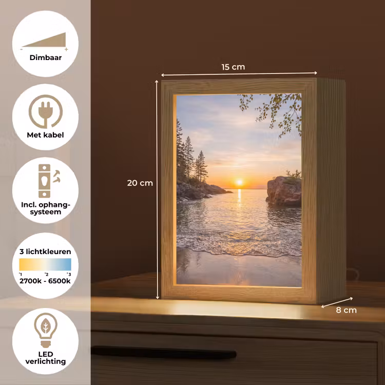 Zonsondergang - Kust - Water - Natuur - Oranje Light Box met kabel (Tafellamp) klein -USP_NL