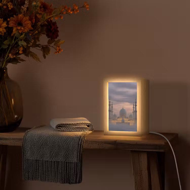 Zonsondergang - Moskee - Wolken - Islamitisch Light Box met kabel (Tafellamp) klein -sfeer4