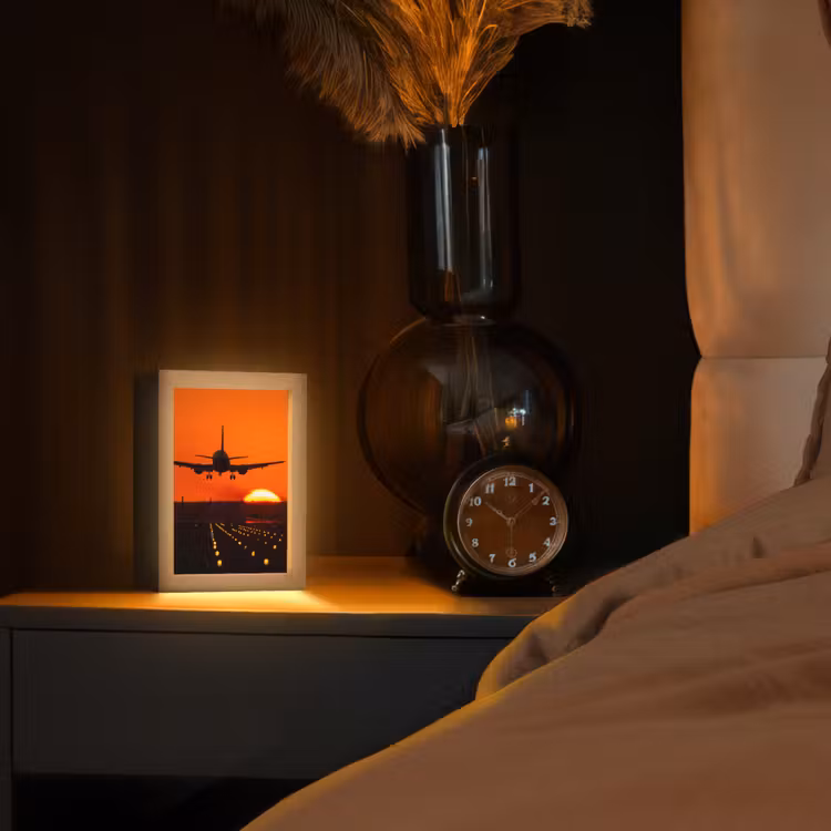 Zonsondergang - Vliegtuig - Oranje - Zon Light Box met kabel (Tafellamp) klein -sfeer1