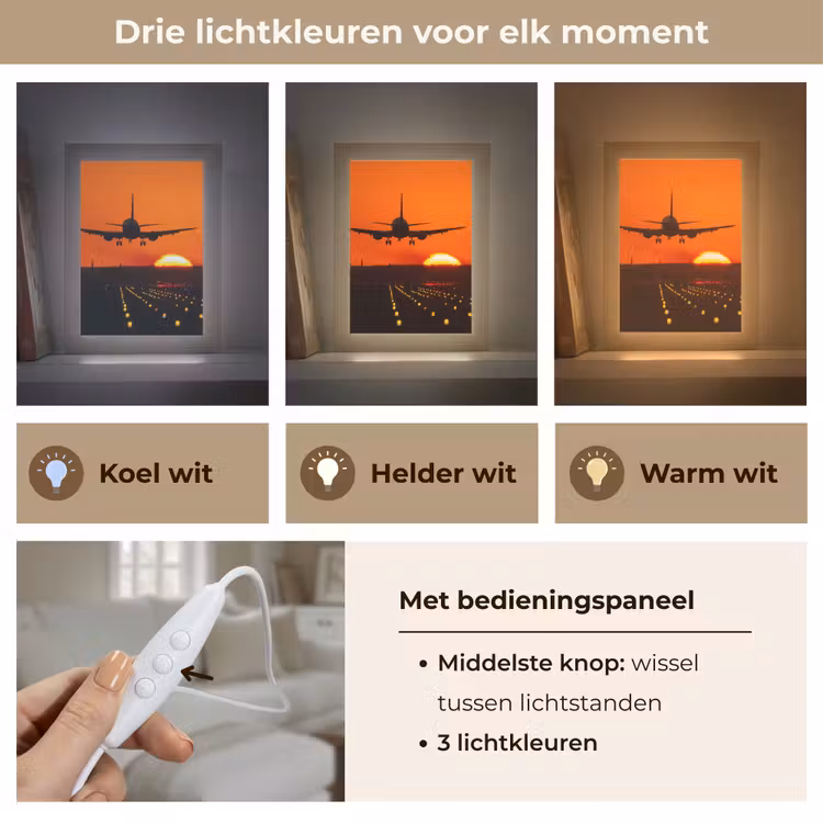 Zonsondergang - Vliegtuig - Oranje - Zon Light Box met kabel (Tafellamp) klein -USP_lichtkleurNL