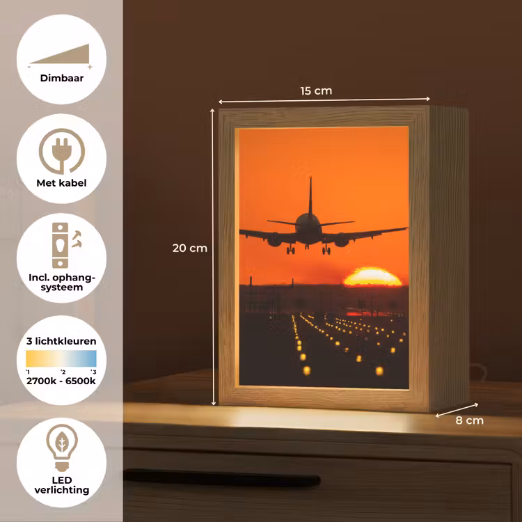Zonsondergang - Vliegtuig - Oranje - Zon Light Box met kabel (Tafellamp) klein -USP_NL