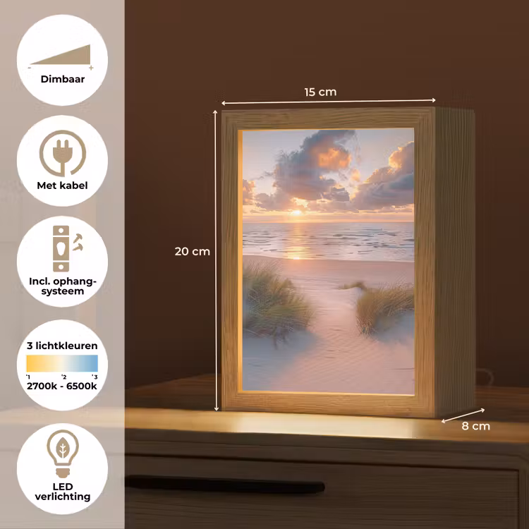 Zonsondergang - Zee - Strand - Duinen - Natuur Light Box met kabel (Tafellamp) klein -USP_NL