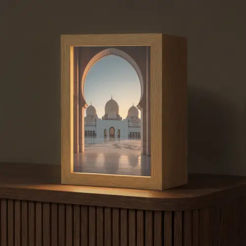 Zonsopkomst - Witte koepels - Plein - Moskee Light Box met kabel (Tafellamp) klein -z3d_website