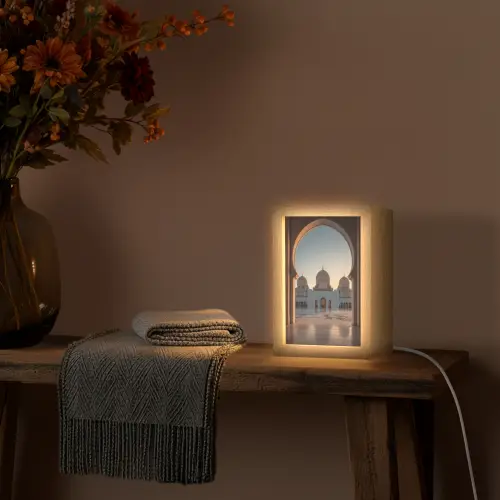 Zonsopkomst - Witte koepels - Plein - Moskee Light Box met kabel (Tafellamp) klein -sfeer4
