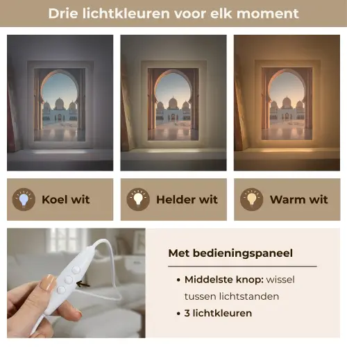 Zonsopkomst - Witte koepels - Plein - Moskee Light Box met kabel (Tafellamp) klein -USP_lichtkleurNL