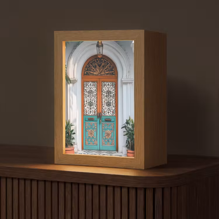Zuilen - Sierlijke - Deur - Blauw Light Box met kabel (Tafellamp) klein -z3d_website