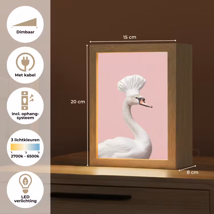Zwaan - Koksmuts - Mooi - Klassiek Light Box met kabel (Tafellamp) klein -USP_NL