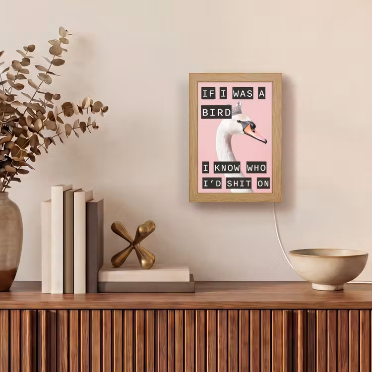 Zwaan - Vogel - Decoratie - Roze Light Box met kabel (Tafellamp) klein -sfeer2