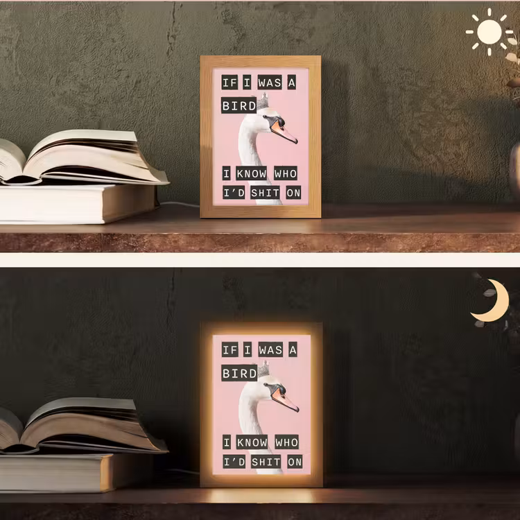Zwaan - Vogel - Decoratie - Roze Light Box met kabel (Tafellamp) klein -sfeer3