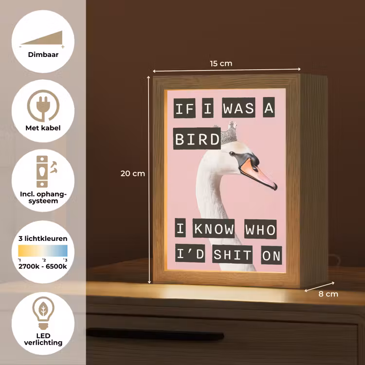 Zwaan - Vogel - Decoratie - Roze Light Box met kabel (Tafellamp) klein -USP_NL