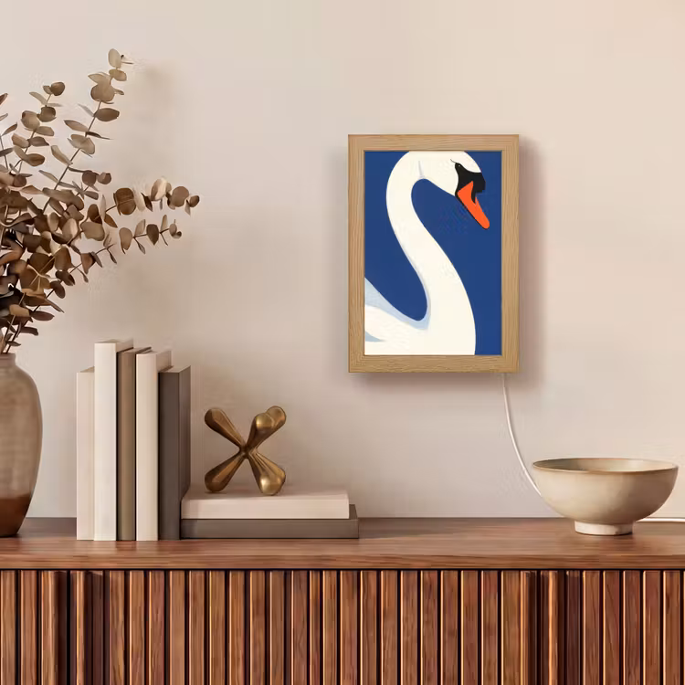 Zwaan - Wit - Snavel - Illustratie Light Box met kabel (Tafellamp) klein -sfeer2