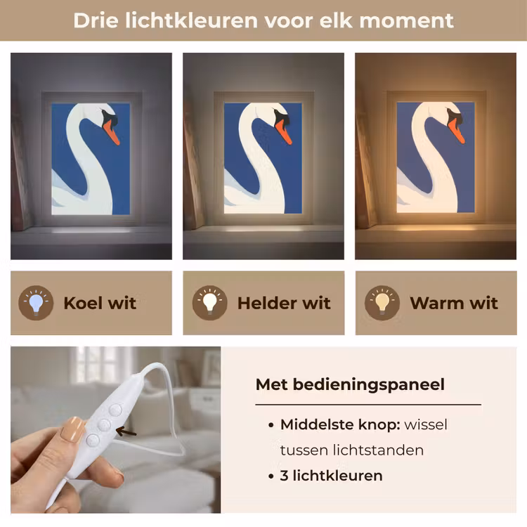 Zwaan - Wit - Snavel - Illustratie Light Box met kabel (Tafellamp) klein -USP_lichtkleurNL