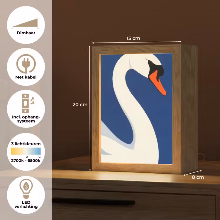 Zwaan - Wit - Snavel - Illustratie Light Box met kabel (Tafellamp) klein -USP_NL
