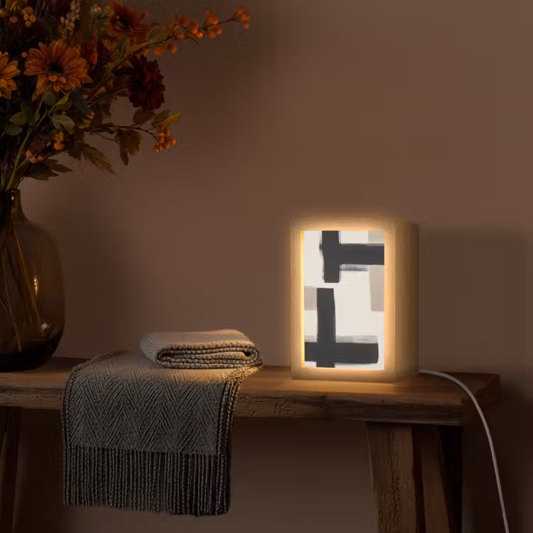 Zwart - Abstract - Japandi Light Box met kabel (Tafellamp) klein -sfeer4