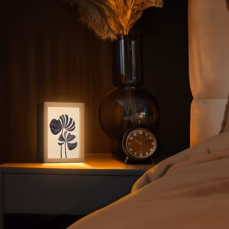 Zwart - Bladeren - Strepen - Minimalistisch Light Box met kabel (Tafellamp) klein -sfeer1