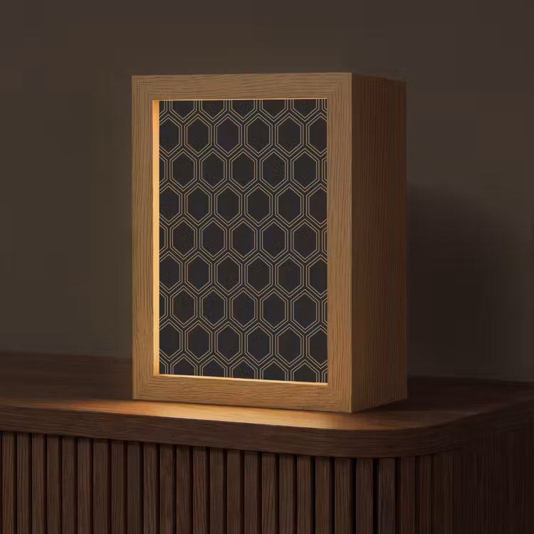 Zwart - Goud - Zeshoek Light Box met kabel (Tafellamp) klein 925 -z3d_website