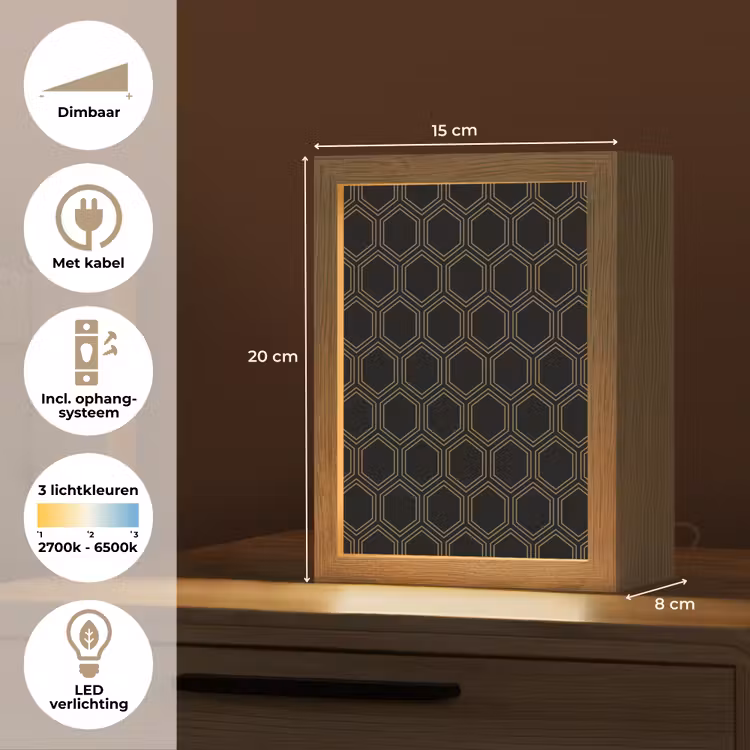 Zwart - Goud - Zeshoek Light Box met kabel (Tafellamp) klein 925 -USP_NL