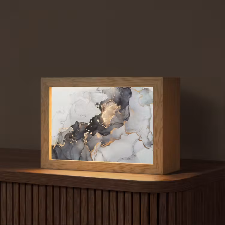 Zwart - Marmer - Luxe - Goud Light Box met kabel (Tafellamp) klein -z3d_website