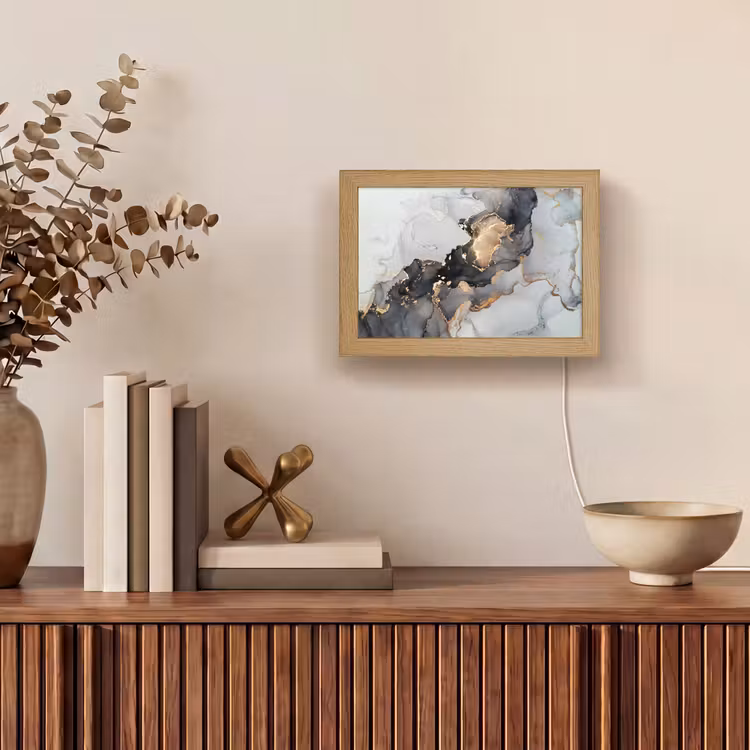 Zwart - Marmer - Luxe - Goud Light Box met kabel (Tafellamp) klein -sfeer2
