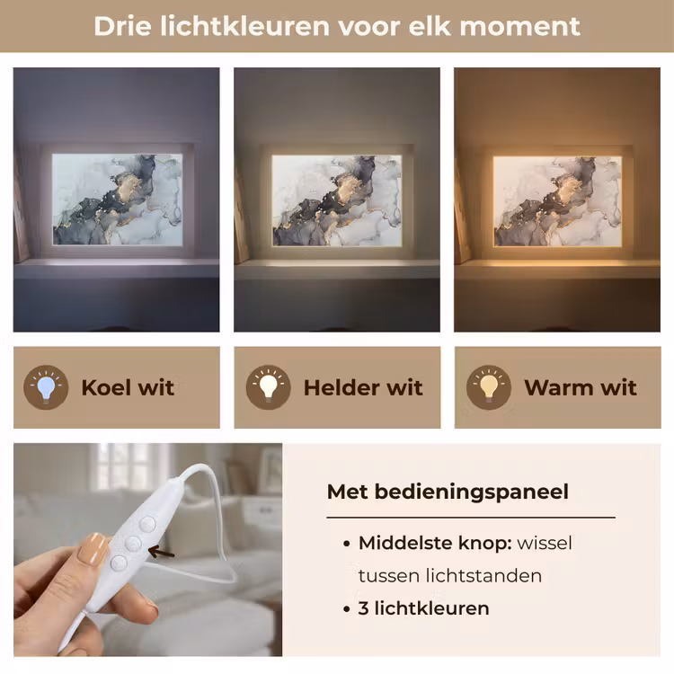 Zwart - Marmer - Luxe - Goud Light Box met kabel (Tafellamp) klein -USP_lichtkleurNL