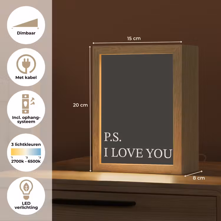 Zwart - Minimalistisch - Valentijn Light Box met kabel (Tafellamp) klein -USP_NL