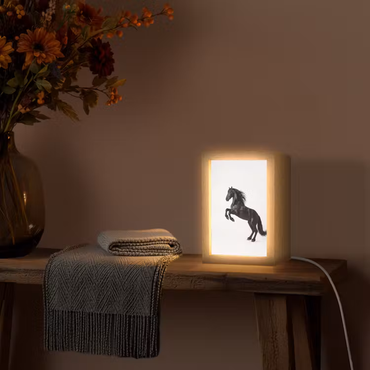 Zwart - Paard - Portret Light Box met kabel (Tafellamp) klein -sfeer4
