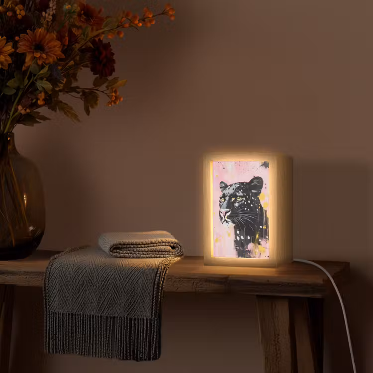 Zwart - Panter - Roze - Abstract Light Box met kabel (Tafellamp) klein -sfeer4