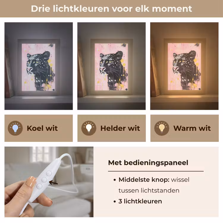 Zwart - Panter - Roze - Abstract Light Box met kabel (Tafellamp) klein -USP_lichtkleurNL