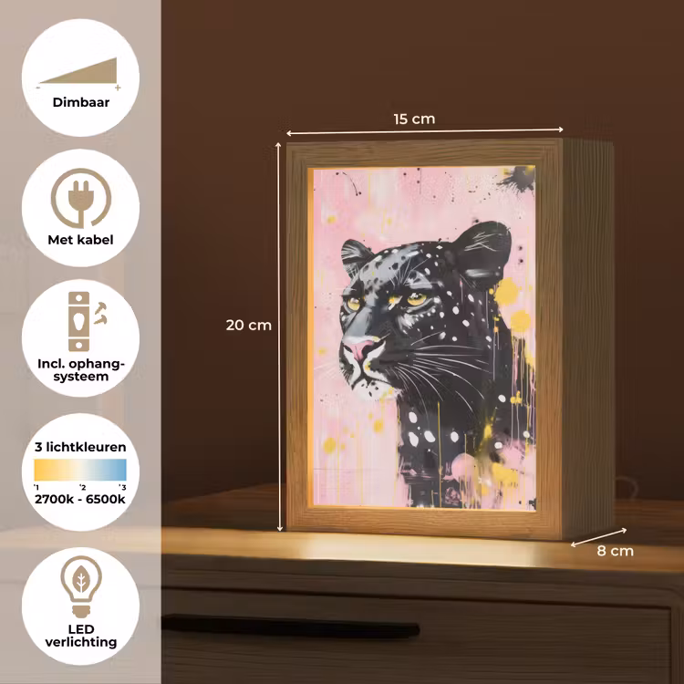 Zwart - Panter - Roze - Abstract Light Box met kabel (Tafellamp) klein -USP_NL
