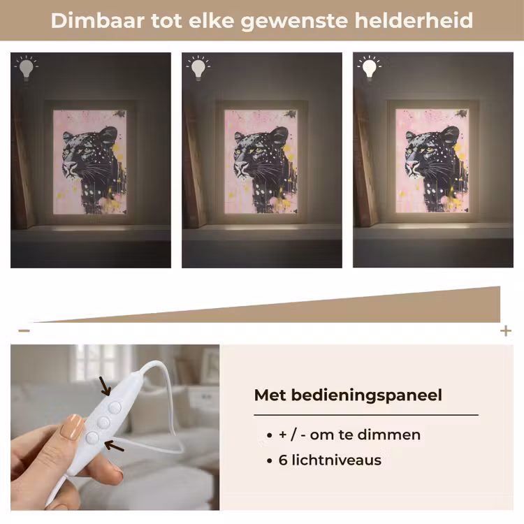 Zwart - Panter - Roze - Abstract Light Box met kabel (Tafellamp) klein -USP_dimbaarNL