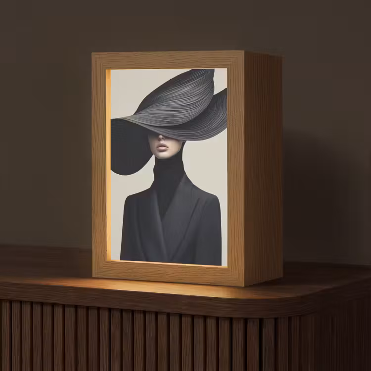 Zwart - Vrouw - Hoed Light Box met kabel (Tafellamp) klein -z3d_website