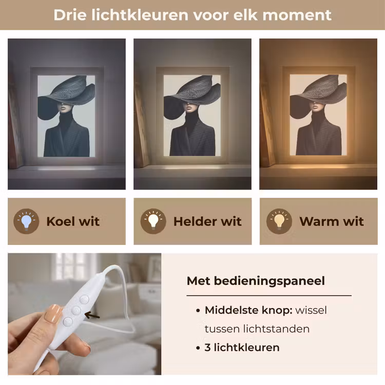 Zwart - Vrouw - Hoed Light Box met kabel (Tafellamp) klein -USP_lichtkleurNL