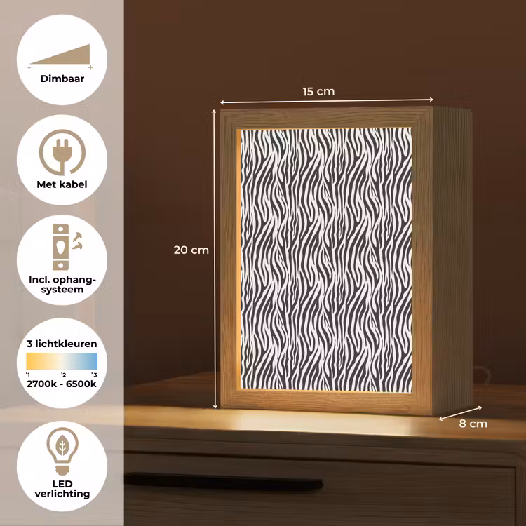 Zwart - Wit - Zebra - Patroon Light Box met kabel (Tafellamp) klein 925 -USP_NL